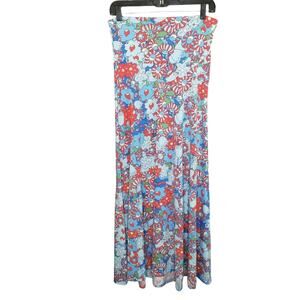 LulaRoe Floral Maxi Skirt XS Mod Long Knit Blue